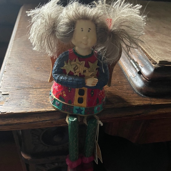 Vintage Wooden Christmas ANGEL Figurine y Russ Berrie Dangling Legs With TAGS - Picture 3 of 9